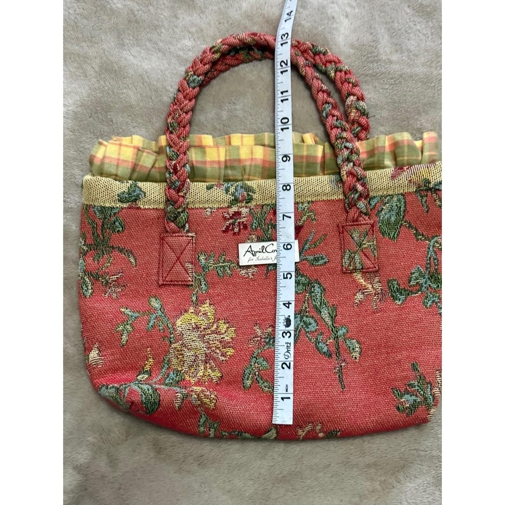 April Cornell Isabella's Journey Red Floral Tapestry Tote Bag Plaid Ruffle Trim - Picture 4 of 8